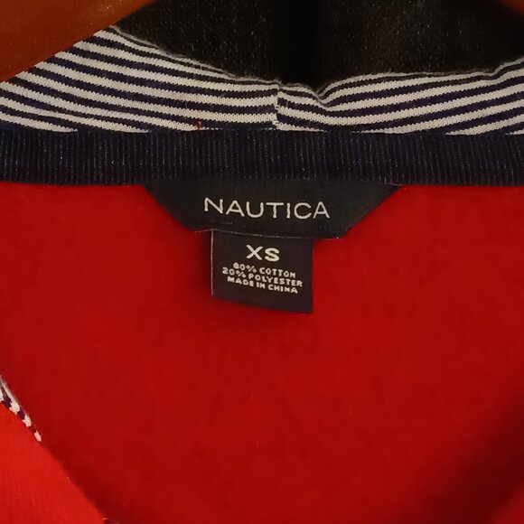 Nautica Red Full-Zip Hoodie Sweatshirt XS Embroidered Logo Striped Hoodie - Picture 4 of 5